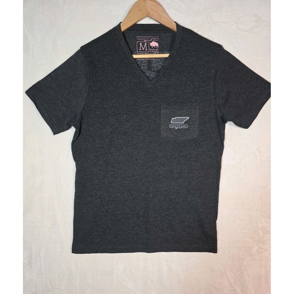 Calamity Jane's Tennessee Graphic V Neck Pocket Tee Gray Size M